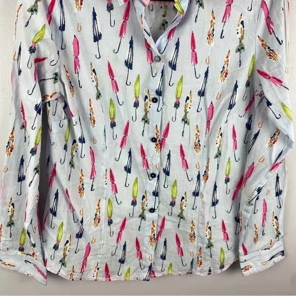 MILANO Italy Light Blue Pink Umbrella Button Down Cotton Shirt Small 38EU - Picture 4 of 13
